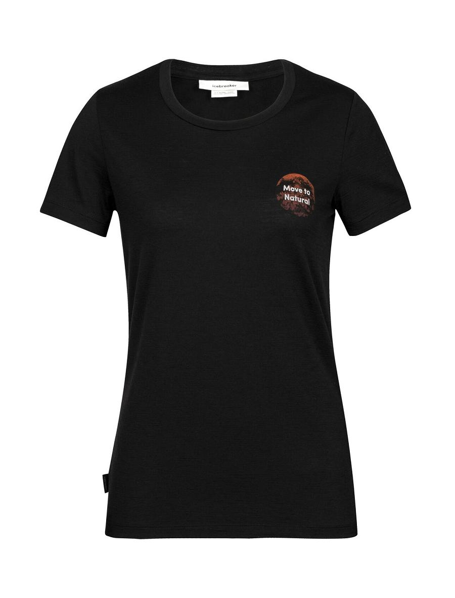 Women's Icebreaker Merino Tech Lite II Short Sleeve Natural Alps T Shirts Black | CA 1342MQZA